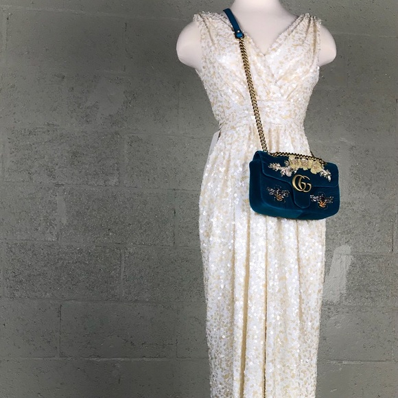 BHLDN Ivory Badgley Mischka Glitz Sequin Wedding Gown Size 0 Sleeveless Lined - Picture 4 of 14